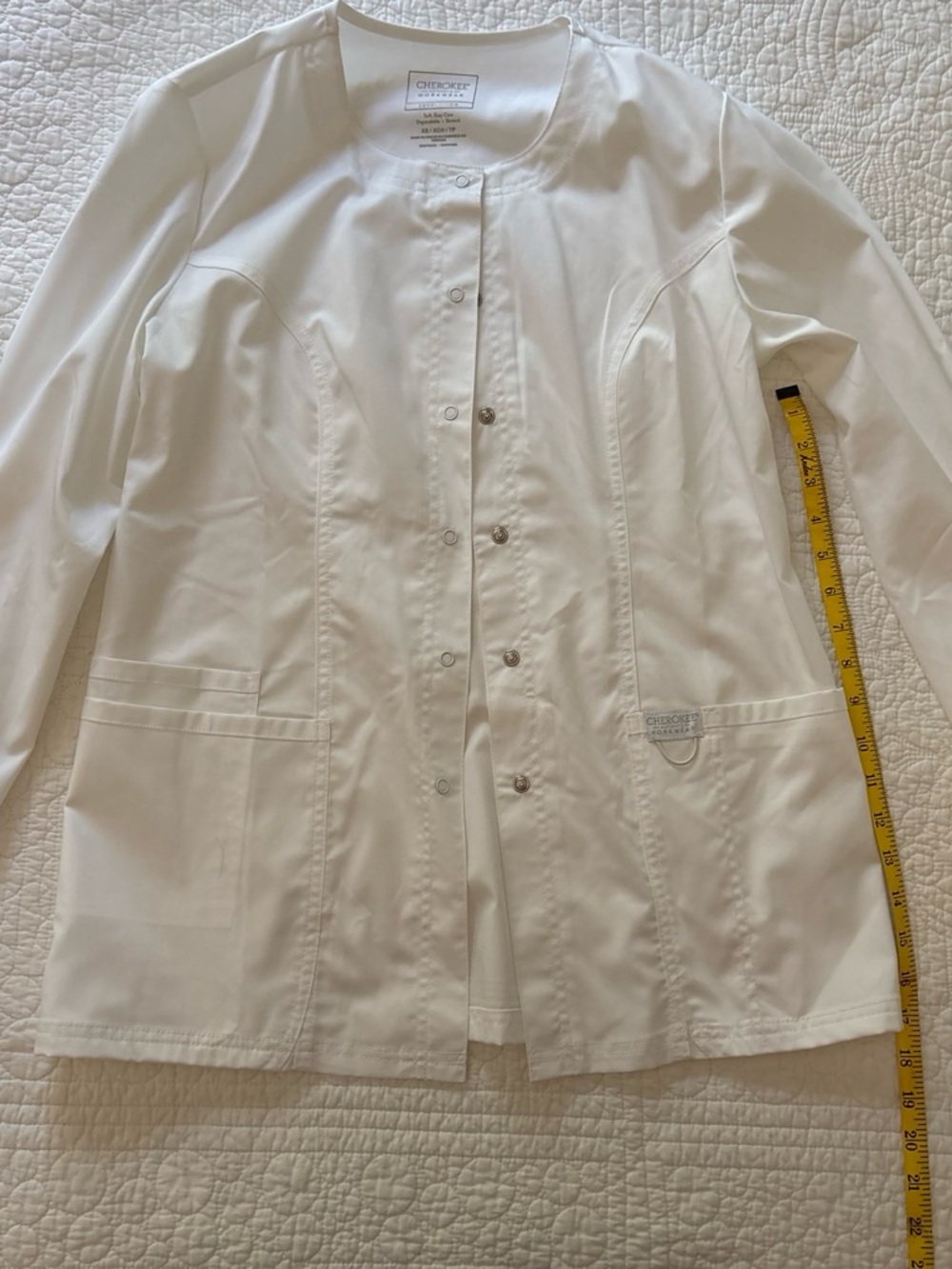 Cherokee White Snap-Front Lightweight Medical Jacket